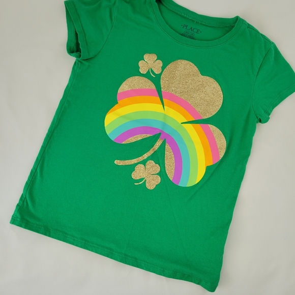 The Children's Place || 7/8 Green Cotton Glitter Shamrock Rainbow Tee